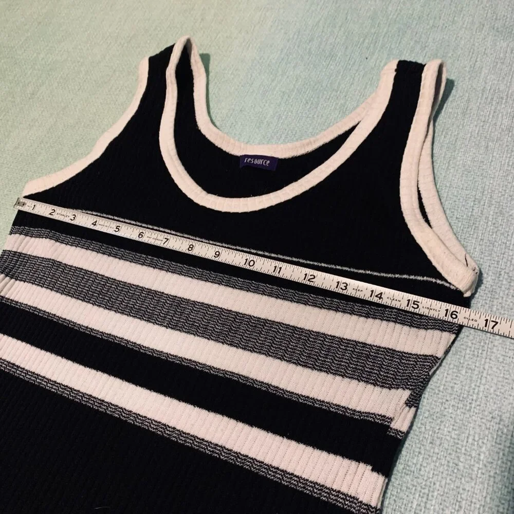 Vintage 90s Ribbed Knit Dress by Resource | Black & White Stripes | Size S - Picture 5 of 8